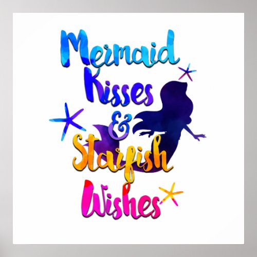Mermaid Kisses  Starfish Wishes Watercolor Beachy Poster