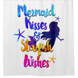 Mermaid Kisses & Starfish Wishes Watercolor Beachy Shower Curtain
