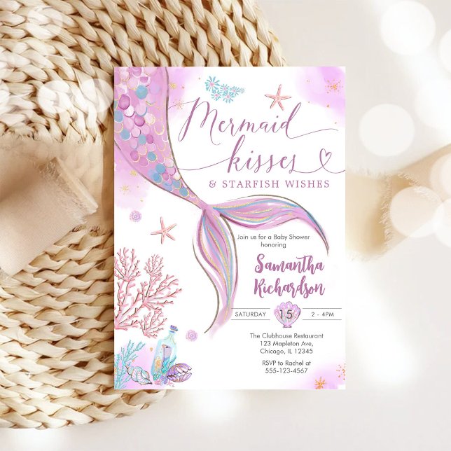 Mermaid Kisses Under the Sea Baby Shower Invitation (Creator Uploaded)