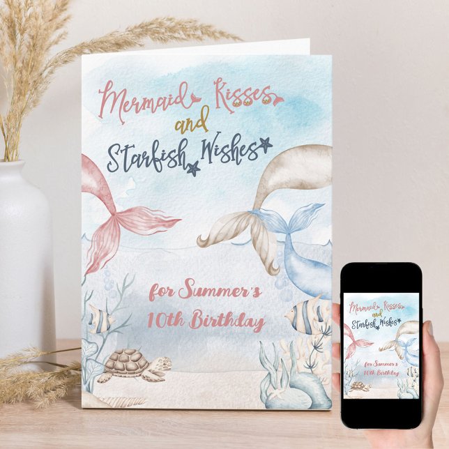 Mermaid Kisses Under the Sea Personalized Birthday Card (Creator Uploaded)