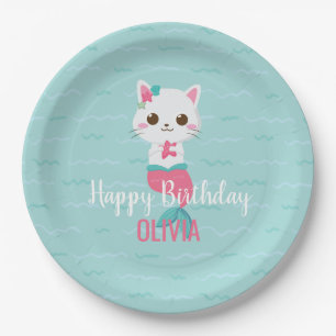 Mermaid Kitty Birthday Party Paper Plate