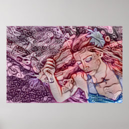 Mermaid Lavender Teal Boho Art Poster
