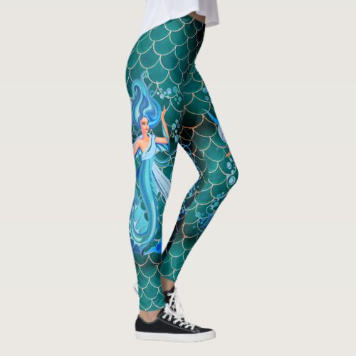 Mermaid Leggings Blue Aqua Workout Pants For Her