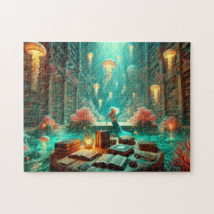 Mermaid Library Underwater Bookshelves Fantasy Jigsaw Puzzle