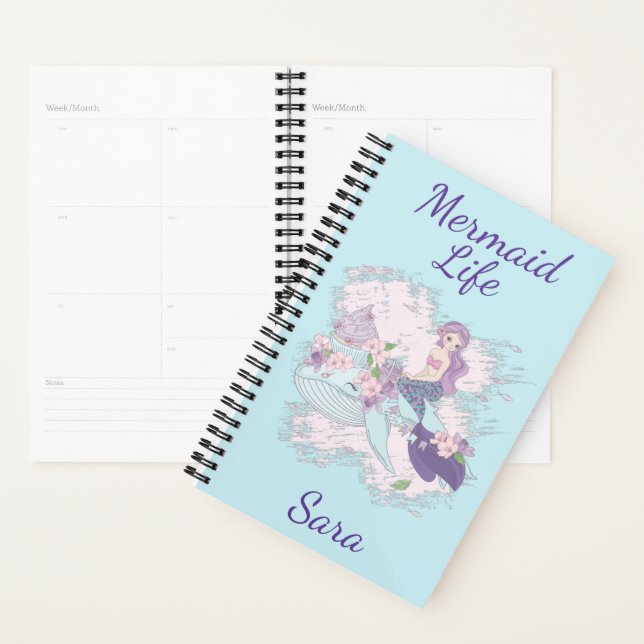 Mermaid Life Personalized Purple Typography Planner (Display)