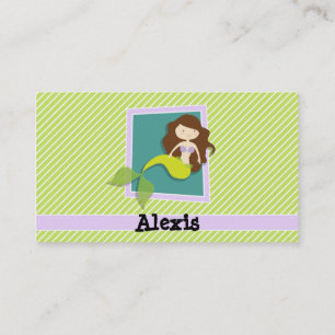 Mermaid; Lime Green & White Stripes Business Card