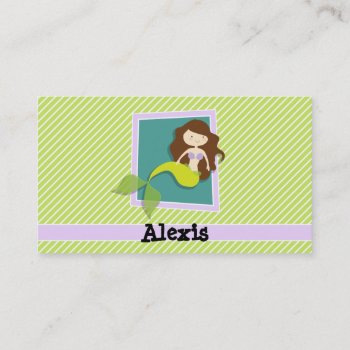 Mermaid; Lime Green & White Stripes Business Card by Birthday_Party_House at Zazzle