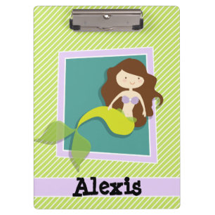 Mermaid; Lime Green & White Stripes Clipboard