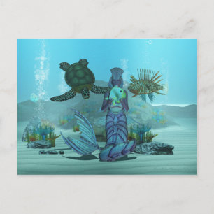 Mermaid Lionfish Turtle Underwater Post Card
