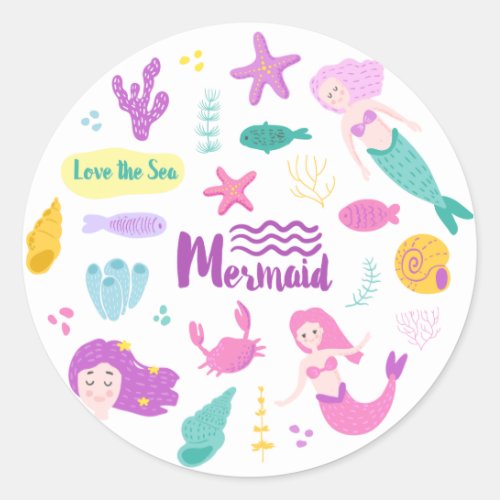 Mermaid Love the Sea Round Classic Round Sticker