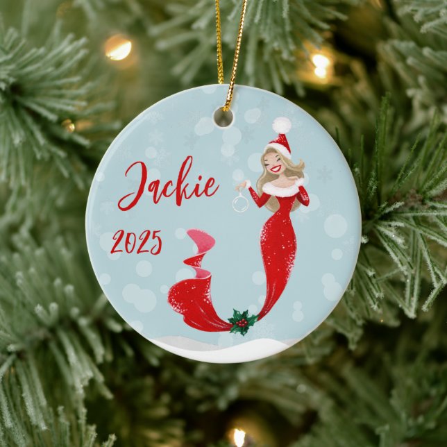 Mermaid Lover Holiday Christmas Bubbles  Ceramic Ornament (Tree)
