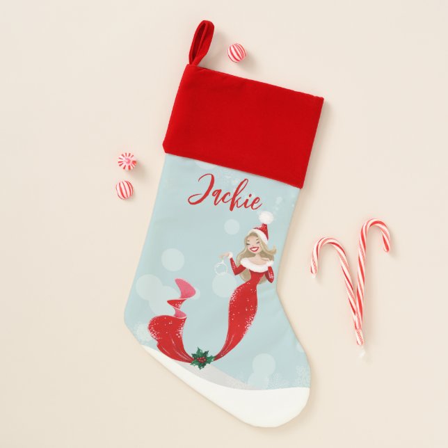 Mermaid Lover Holiday Christmas Bubbles   Christmas Stocking (Front)