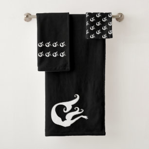 Mermaid lovers Black and white Bath towel set