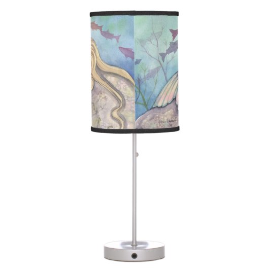 Mermaid Lullaby Cute Mother and Baby Nursery Art Table Lamp (Back)