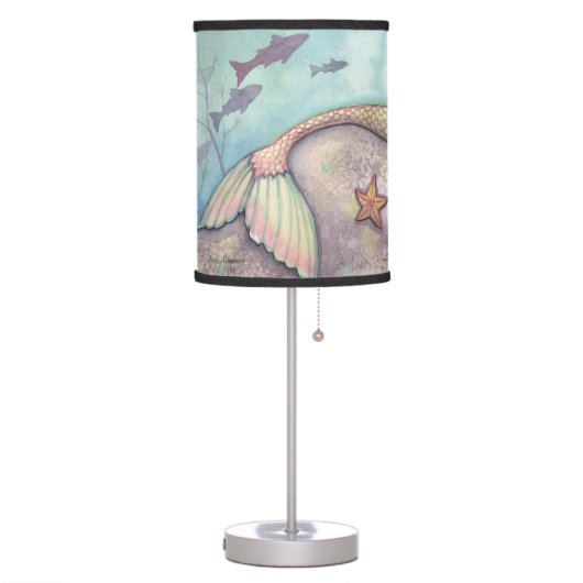 Mermaid Lullaby Cute Mother and Baby Nursery Art Table Lamp (Left)