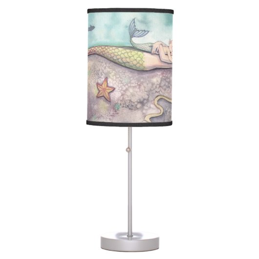 Mermaid Lullaby Cute Mother and Baby Nursery Art Table Lamp (Front)