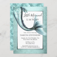 Mermaid Luxe Baby Shower | Turquoise Blue Sheen Invitation