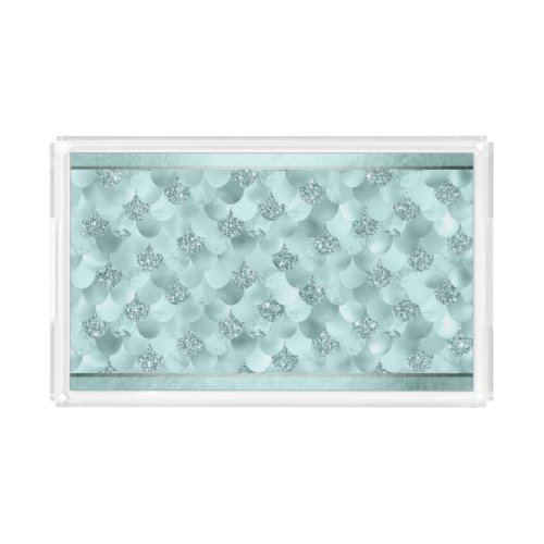 Mermaid Luxe Scale  Seafoam Mint Green Aqua Sheen Acrylic Tray