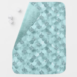 Mermaid Luxe Scale Seafoam Mint Green Aqua Sheen Baby Blanket