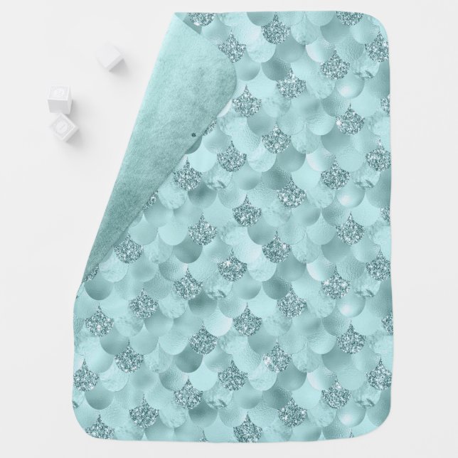 Mermaid Luxe Scale | Seafoam Mint Green Aqua Sheen Baby Blanket (In Situ)