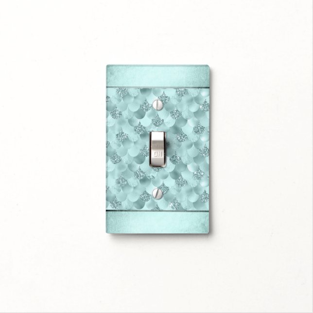 Mermaid Luxe Scale | Seafoam Mint Green Aqua Sheen Light Switch Cover (In Situ)
