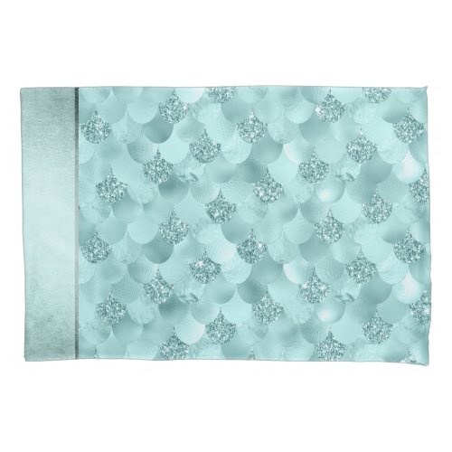 Mermaid Luxe Scale  Seafoam Mint Green Aqua Sheen Pillow Case