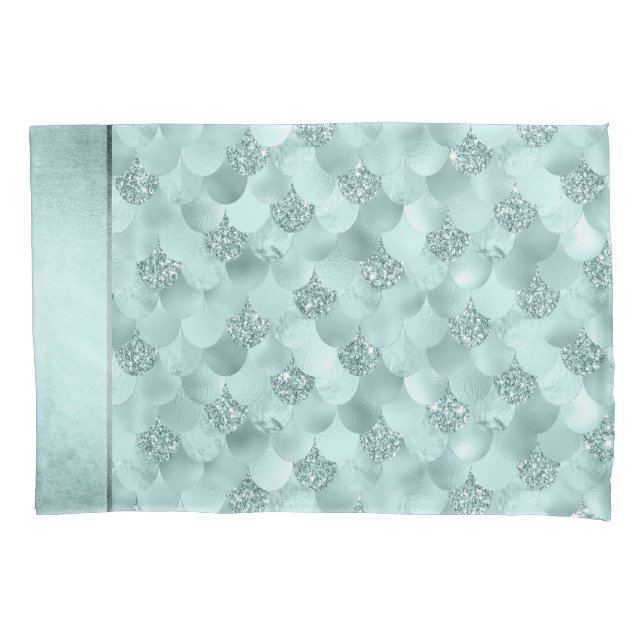 Mermaid Luxe Scale | Seafoam Mint Green Aqua Sheen Pillow Case (Front)