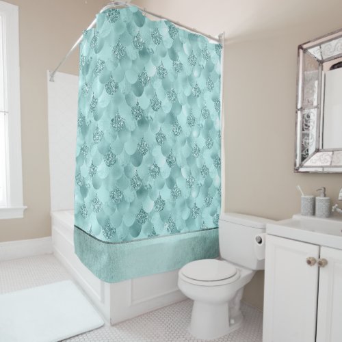 Mermaid Luxe Scale  Seafoam Mint Green Aqua Sheen Shower Curtain