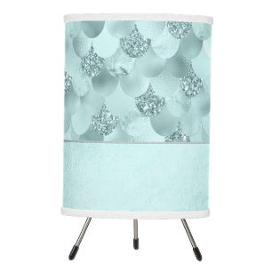 Mermaid Luxe Scale Seafoam Mint Green Aqua Sheen Tripod Lamp
