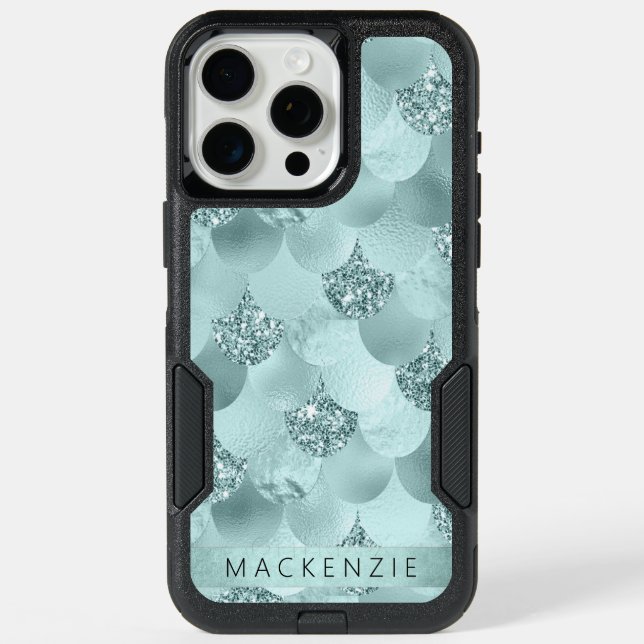 Mermaid Luxe Scale | Seafoam Mint Green Custom iPhone 15 Pro Max Case (Back)