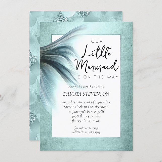Mermaid Luxe | Seafoam Mint Green Aqua Shower Invitation (Front/Back)