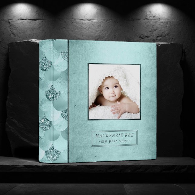 Mermaid Luxe | Seafoam Mint Green Baby Photo Album 3 Ring Binder (Creator Uploaded)