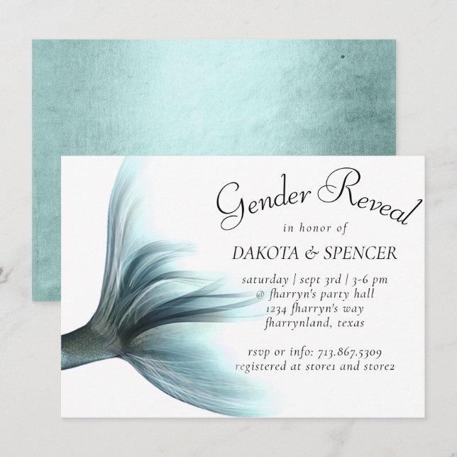 Mermaid Luxe | Seafoam Mint Green Gender Reveal Invitation (Front/Back)
