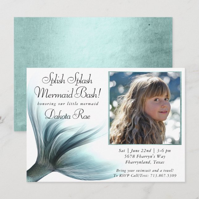 Mermaid Luxe | Seafoam Mint Green Splish Splash Invitation (Front/Back)