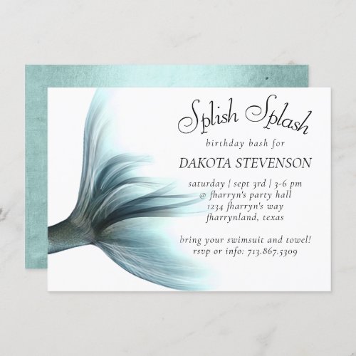 Mermaid Luxe  Seafoam Mint Green Splish Splash Invitation