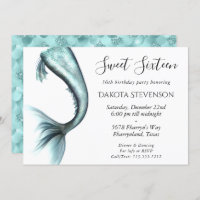 Mermaid Luxe Sweet Sixteen Blue Birthday Invitation