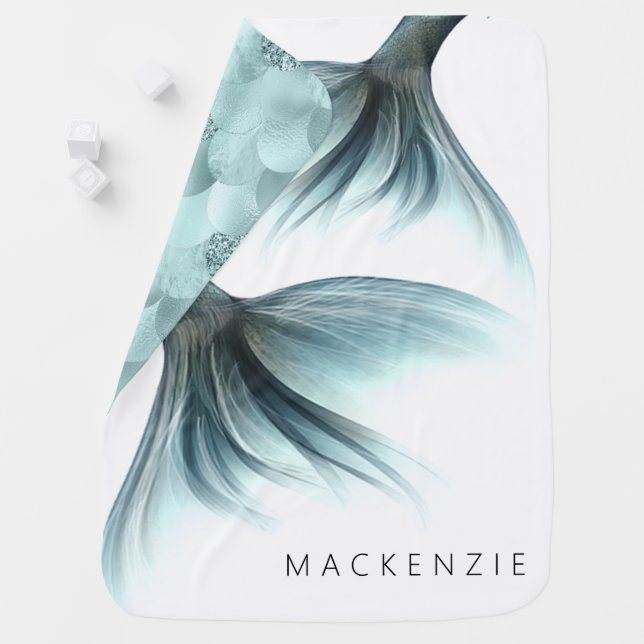 Mermaid Luxe Tail | Seafoam Mint Green Aqua Custom Baby Blanket (In Situ)