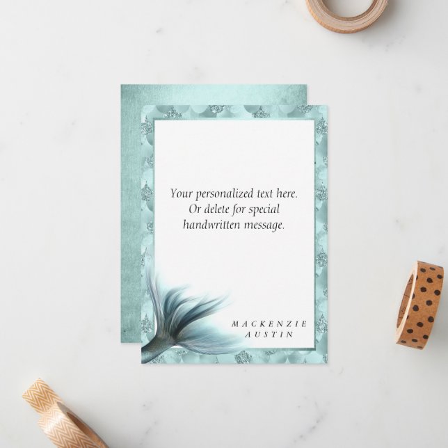 Mermaid Luxe Tail | Seafoam Mint Green Aqua Custom Note Card (Front/Back In Situ)