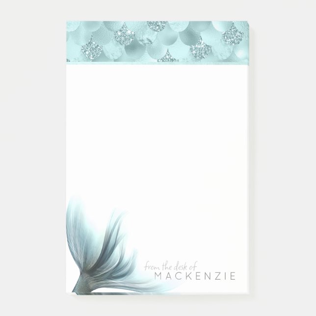 Mermaid Luxe Tail | Seafoam Mint Green Aqua Custom Post-it Notes (Front)
