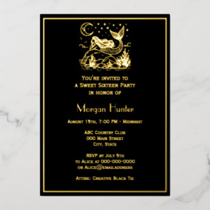 Mermaid Lying on Rock Stars Moon Sweet Sixteen Foil Holiday Card