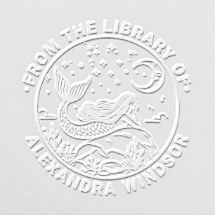 Mermaid Lying on Rocks, Moon Library Book Name Embosser