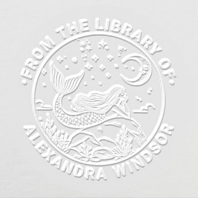Mermaid Lying on Rocks, Moon Library Book Name Embosser (Design)