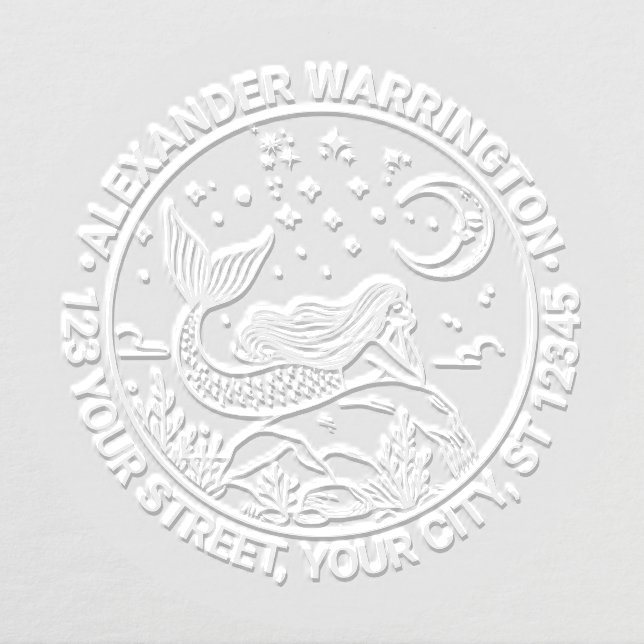 Mermaid Lying on Rocks Moon Name Return Address Embosser (Design)