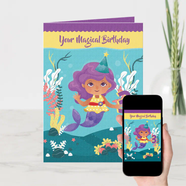 Mermaid Magical 3rd Birthday Card For Girl | Zazzle