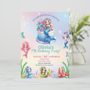 Mermaid Magical 7Th Birthday Party Girl Invitation