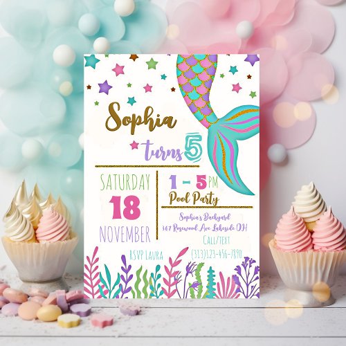 Mermaid Magical Birthday Pool Party Invitation