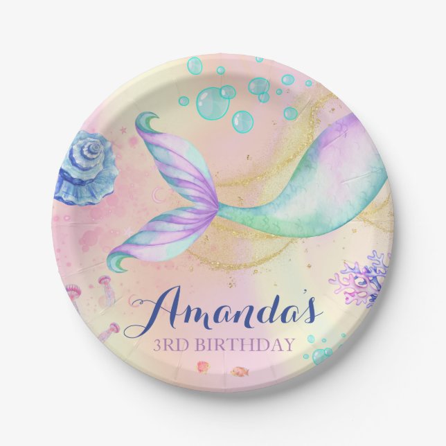 Mermaid Magical Birthday Under the Sea Paper Plates (Front)
