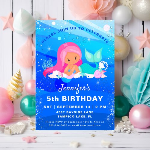  Mermaid Magical Sparkle Birthday Party Invitation