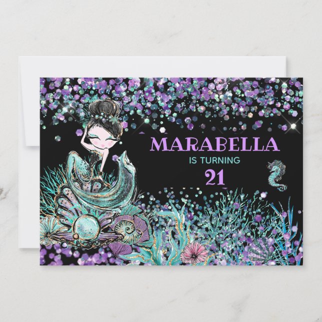*~*  Mermaid Magical Under the Sea 21 Birthday  Invitation (Front)