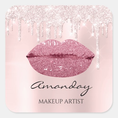 Mermaid Makeup Artist Rose Lips Drips Name Thank Square Sticker